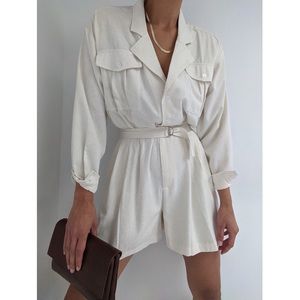 Na Nin Joey RAW SILK Jumpsuit Romper shorts Long Sleeve Cream XS RARE NWT